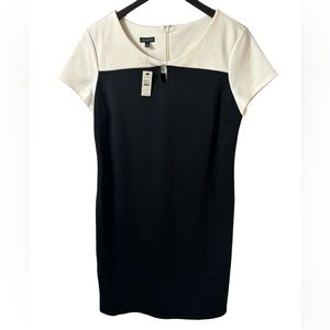 NWT Talbots Ponte Dress Classic Black White Sheath Knit Sz 10 career staple